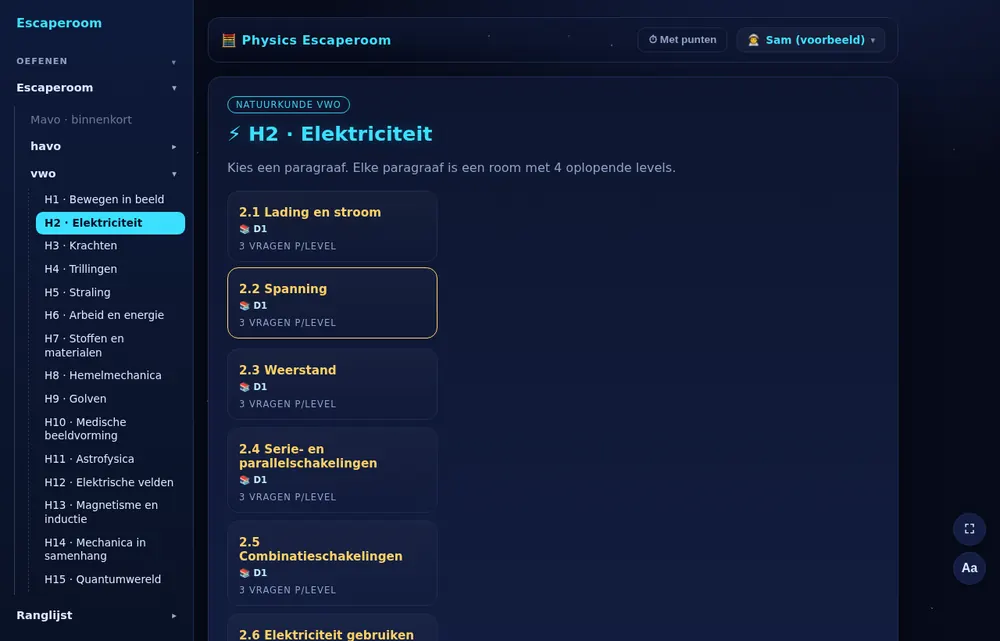 Een hoofdstuk met zijn paragrafen. Klik op een paragraaf om te beginnen.