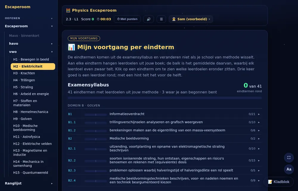 Je voortgang per eindterm.