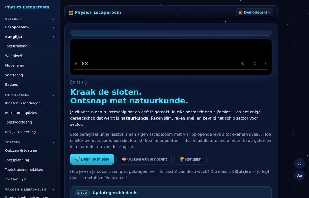 Het docentmenu.